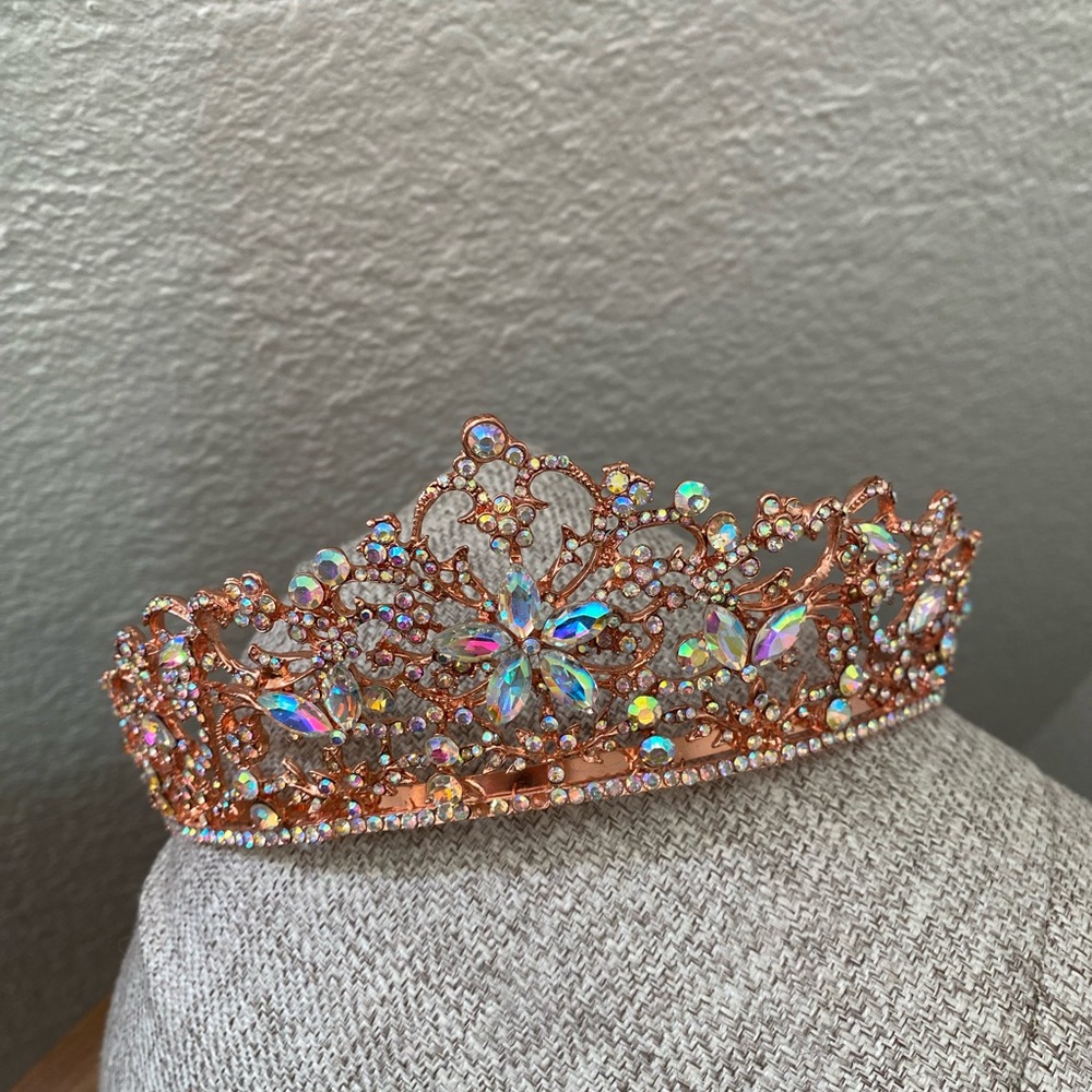 Rose Gold Tiara Iridescent Crystals